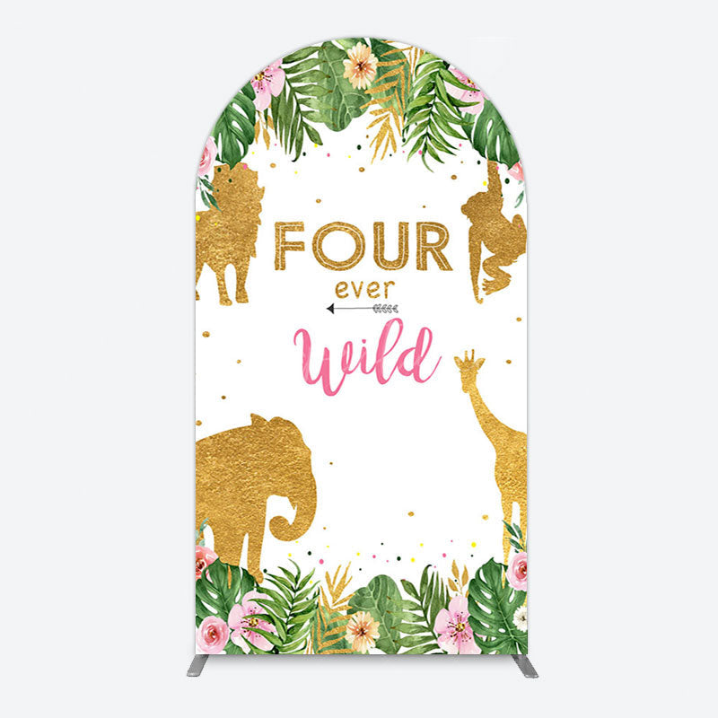 Aperturee - Aperturee Jungle Gold Four Ever Wild Birthday Arch Backdrop
