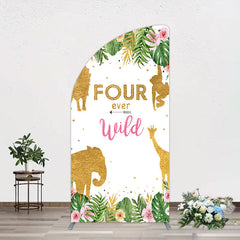 Aperturee - Aperturee Jungle Gold Four Ever Wild Birthday Half Moon Arch Backdrop