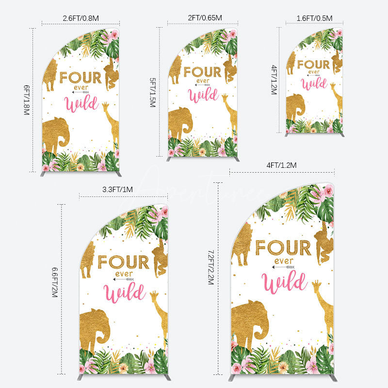 Aperturee - Aperturee Jungle Gold Four Ever Wild Birthday Half Moon Arch Backdrop