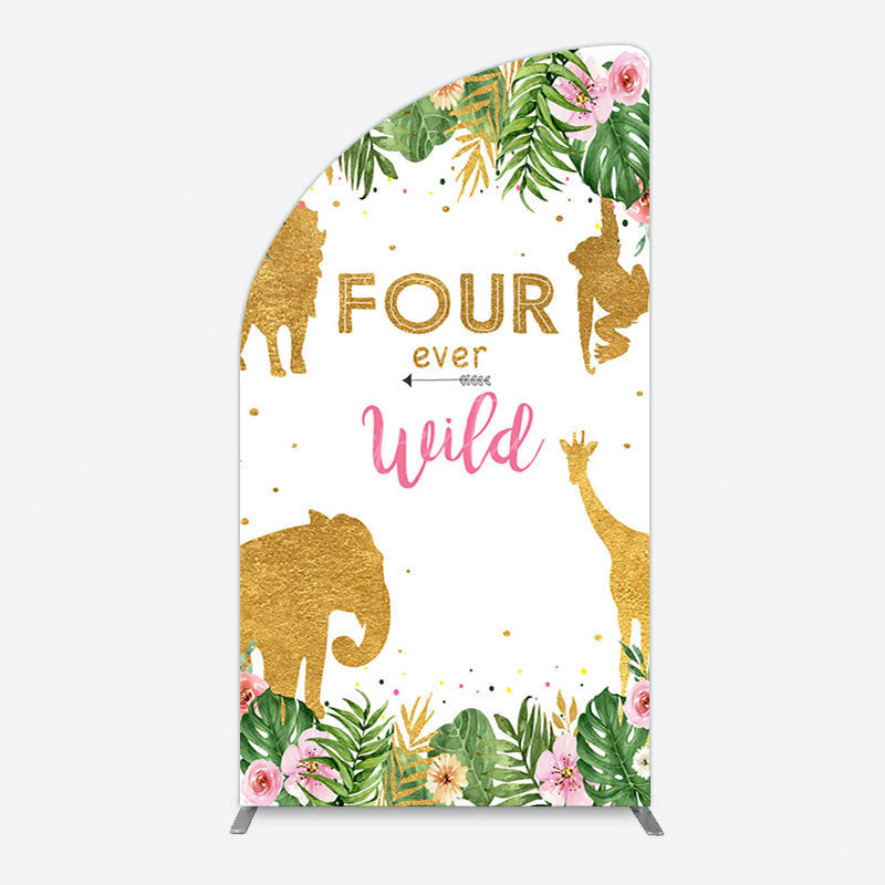 Aperturee - Aperturee Jungle Gold Four Ever Wild Birthday Half Moon Arch Backdrop