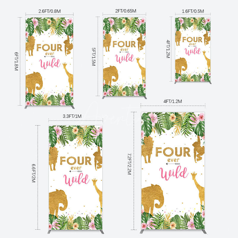 Aperturee - Aperturee Jungle Gold Four Ever Wild Birthday Rectangle Backdrop