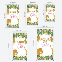 Aperturee - Aperturee Jungle Gold Four Ever Wild Birthday Rectangle Backdrop