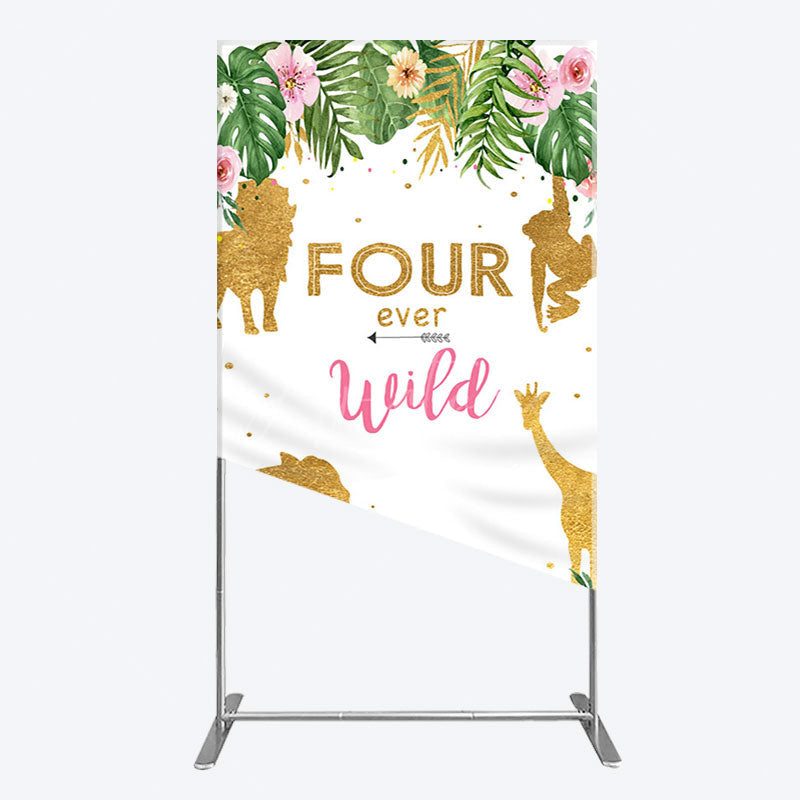 Aperturee - Aperturee Jungle Gold Four Ever Wild Birthday Rectangle Backdrop