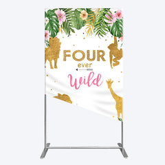 Aperturee - Aperturee Jungle Gold Four Ever Wild Birthday Rectangle Backdrop
