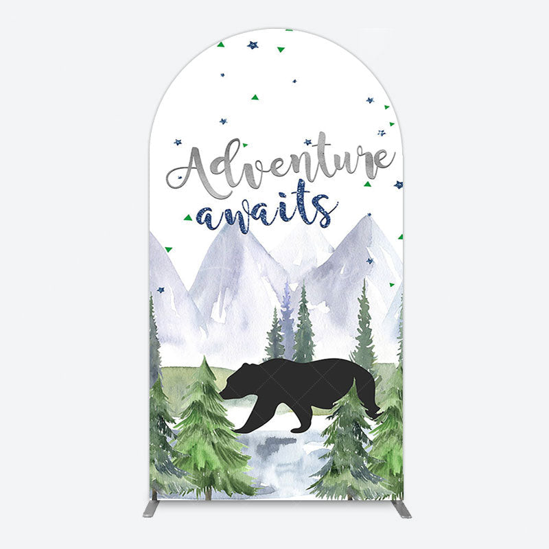 Aperturee - Aperturee Jungle Mountain Bear Forest Baby Shower Arch Backdrop