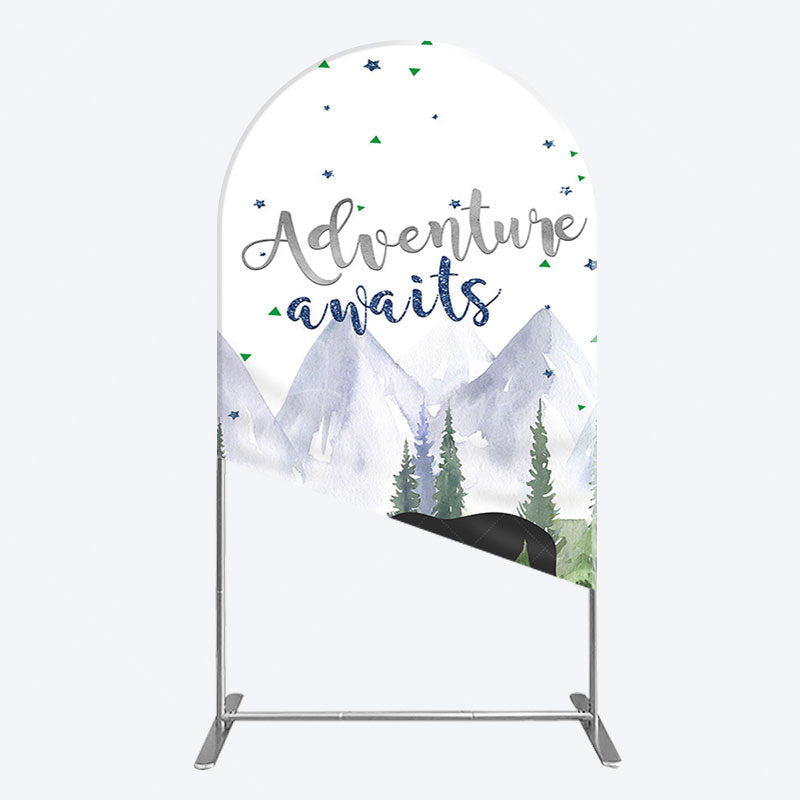 Aperturee - Aperturee Jungle Mountain Bear Forest Baby Shower Arch Backdrop