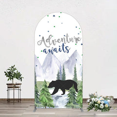Aperturee - Aperturee Jungle Mountain Bear Forest Baby Shower Arch Backdrop