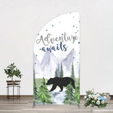 Aperturee - Aperturee Jungle Mountain Bear Forest Baby Shower Half Moon Arch Backdrop