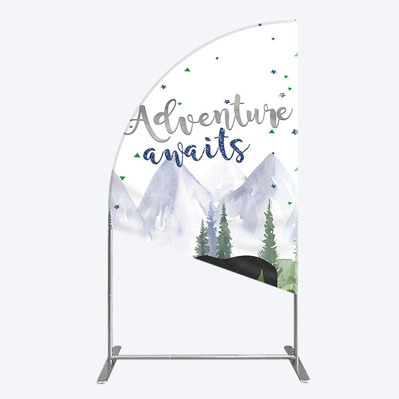 Aperturee - Aperturee Jungle Mountain Bear Forest Baby Shower Half Moon Arch Backdrop