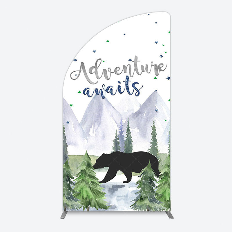 Aperturee - Aperturee Jungle Mountain Bear Forest Baby Shower Half Moon Arch Backdrop