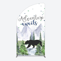 Aperturee - Aperturee Jungle Mountain Bear Forest Baby Shower Half Moon Arch Backdrop