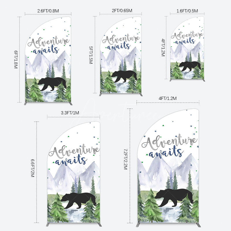 Aperturee - Aperturee Jungle Mountain Bear Forest Baby Shower Half Moon Arch Backdrop