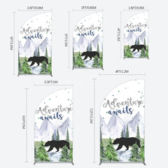 Aperturee - Aperturee Jungle Mountain Bear Forest Baby Shower Half Moon Arch Backdrop
