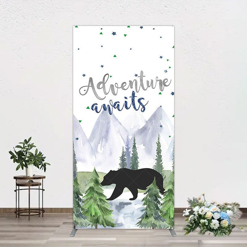 Aperturee - Aperturee Jungle Mountain Bear Forest Baby Shower Rectangle Backdrop