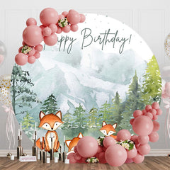 Aperturee - Aperturee Jungle Mountain Fox Circle Happy Birthday Backdrop