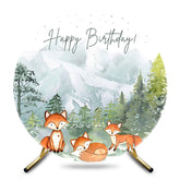 Aperturee - Aperturee Jungle Mountain Fox Circle Happy Birthday Backdrop