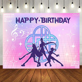 Aperturee - Aperturee K-Pop Girl Group Themed Happy Birthday Backdrop 80s Retro Grid with Music Notes Dance Party Photo Booth Decor