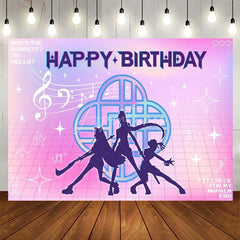 Aperturee - Aperturee K-Pop Girl Group Themed Happy Birthday Backdrop 80s Retro Grid with Music Notes Dance Party Photo Booth Decor