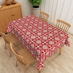 Aperturee - Aperturee Kaleidoscope Floral Rectangle Tablecloth Red Symmetrical Pattern Dining Table Cover