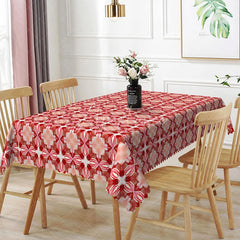 Aperturee - Aperturee Kaleidoscope Floral Rectangle Tablecloth Red Symmetrical Pattern Dining Table Cover