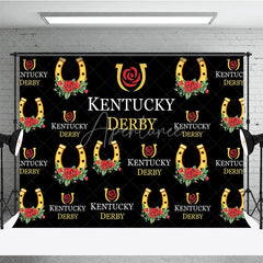 Aperturee - Aperturee Kentucky Derby Backdrop Horseshoe and Red Rose Pattern Horse Racing Party Step and Repeat Background