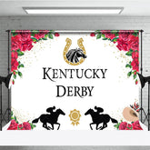 Aperturee - Aperturee Kentucky Derby Horse Racing Backdrop Floral Red Roses and Jockey Silhouette Party Background
