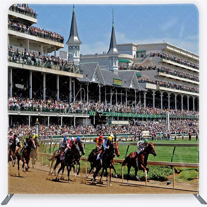 Aperturee - Aperturee Kentucky Derby Horse Racing Tension Fabric Backdrop Churchill Downs Style Racetrack Party Decorations