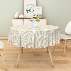 Aperturee - Aperturee Khaki and Brown Geometric Stripe Round Tablecloth for Modern Neutral and Earth Tone Dining Room Decor