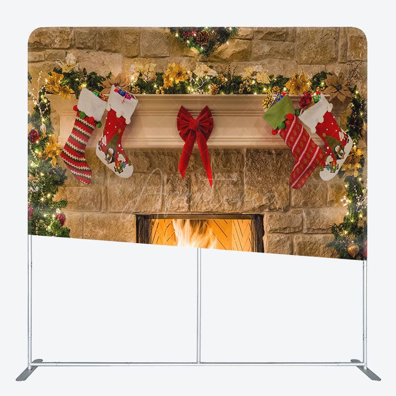 Aperturee - Aperturee Khaki Brick Fireplace Christmas Pillow Case Backdrop
