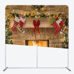 Aperturee - Aperturee Khaki Brick Fireplace Christmas Pillow Case Backdrop