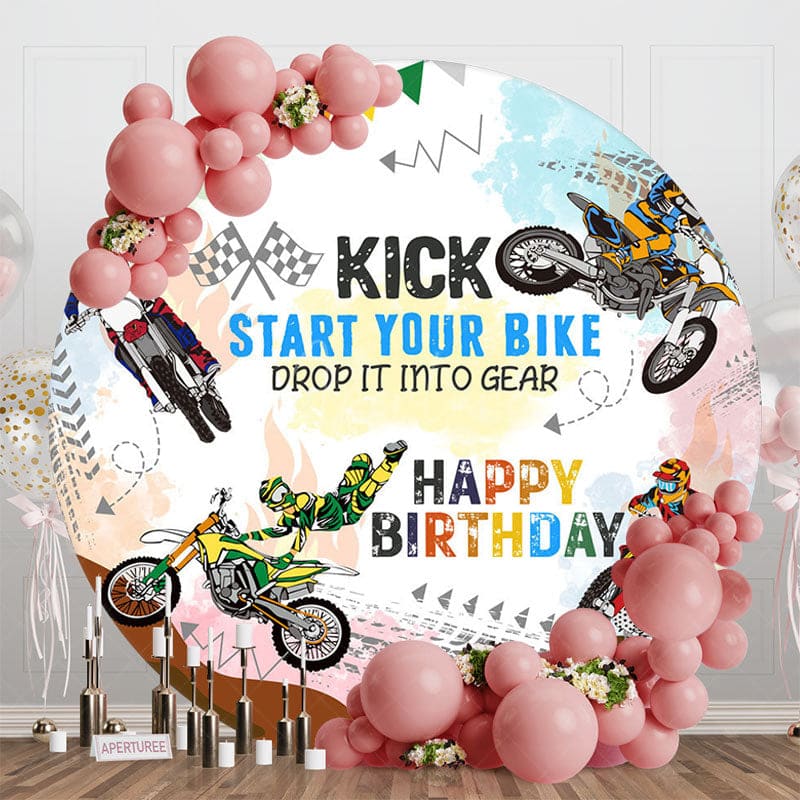 Aperturee - Aperturee Kick Start Your Bike Sports Round Birthday Backdrop