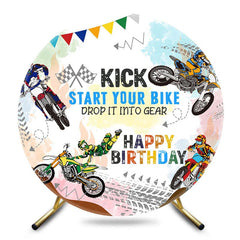 Aperturee - Aperturee Kick Start Your Bike Sports Round Birthday Backdrop