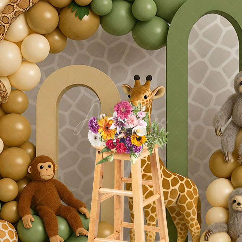 Aperturee - Aperturee Kid Safari Balloon Arch Birthday Cake Smash Backdrop