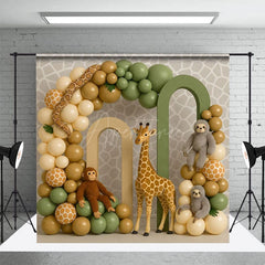 Aperturee - Aperturee Kid Safari Balloon Arch Birthday Cake Smash Backdrop