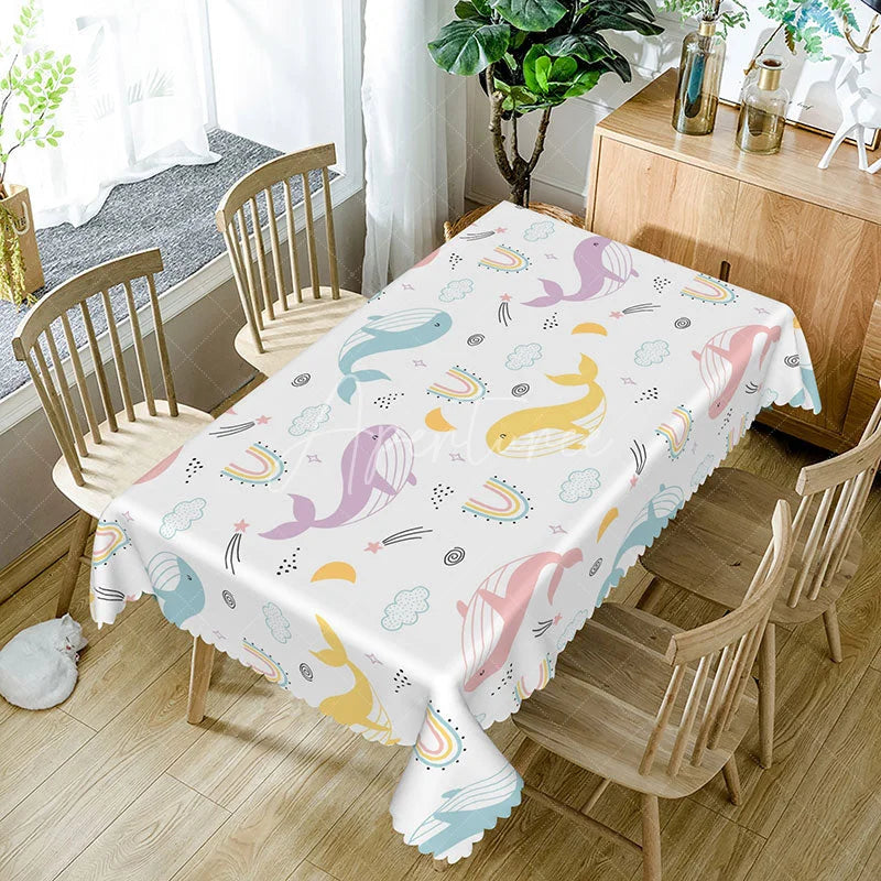 Aperturee - Aperturee Kids Whale Pattern Tablecloth Colorful Ocean Animal Theme for Under the Sea Birthday Party Decor