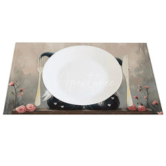 Aperturee - Aperturee Kissing Gnome Blue Hat Set of 4 Placemats Pink Balloon Valentine Decoration Romantic Couple Dining Table Mat