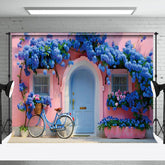 Aperturee - Aperturee Klein Blue Floral Pink Wedding Photography Backdrop