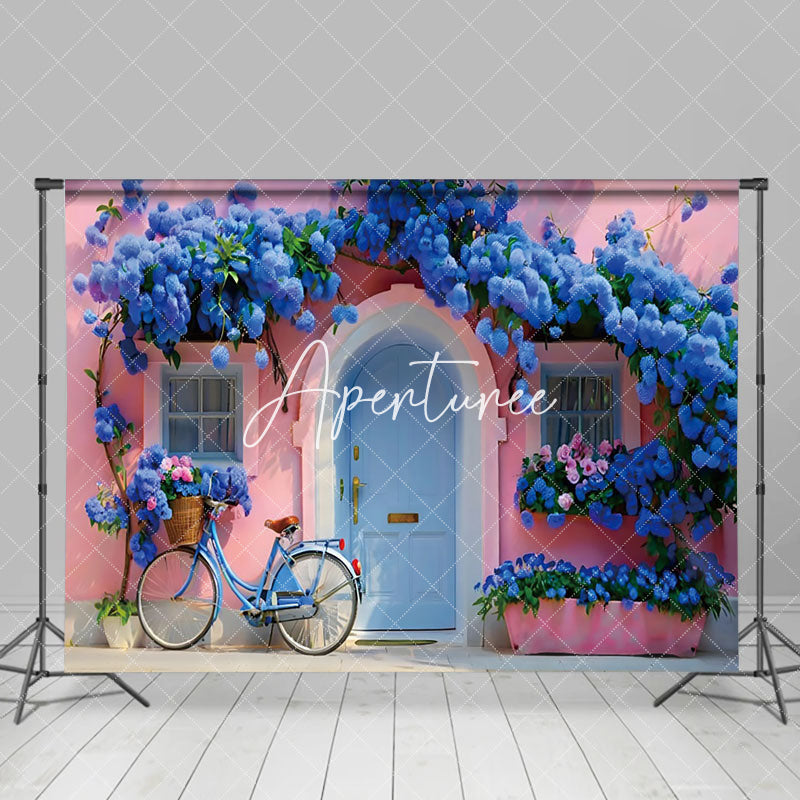 Aperturee - Aperturee Klein Blue Floral Pink Wedding Photography Backdrop