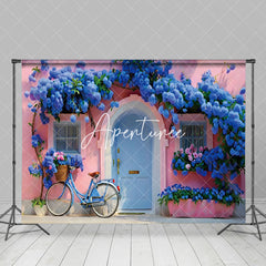 Aperturee - Aperturee Klein Blue Floral Pink Wedding Photography Backdrop