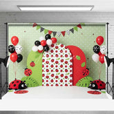 Aperturee - Aperturee Ladybug Theme Photography Backdrop Red and Green Polka Dot Birthday Party Background