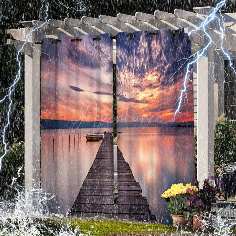 Aperturee - Aperturee Lake Sunset Scenery Waterproof Outdoor Curtains For Gazebo