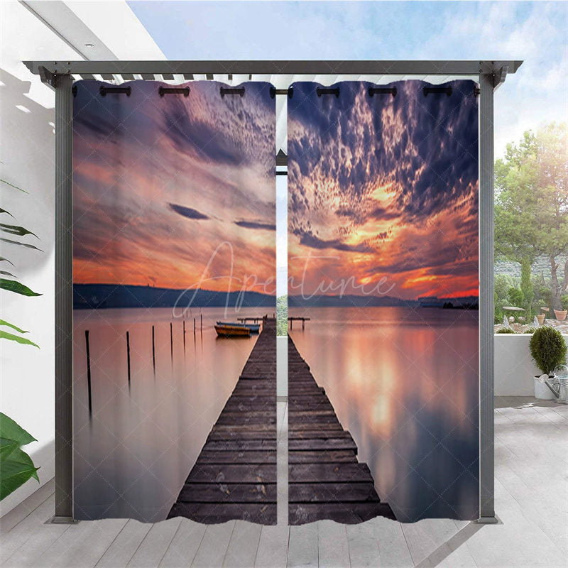 Aperturee - Aperturee Lake Sunset Scenery Waterproof Outdoor Curtains For Gazebo