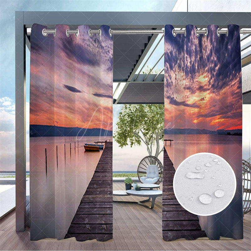Aperturee - Aperturee Lake Sunset Scenery Waterproof Outdoor Curtains For Gazebo