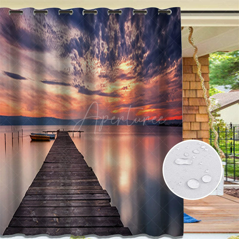 Aperturee - Aperturee Lake Sunset Scenery Waterproof Outdoor Curtains For Gazebo