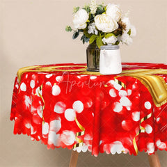 Aperturee - Aperturee Large Gold Love Round Tablecloth Red Bokeh Light Valentine Table Cover for Wedding