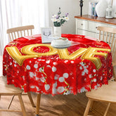 Aperturee - Aperturee Large Gold Love Round Tablecloth Red Bokeh Light Valentine Table Cover for Wedding