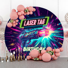 Aperturee Aperturee Laser Tag Birthday Bash Round Backdrop Neon Glow Battle Zone Party Banner Fun Game Night Photo Prop for Boys