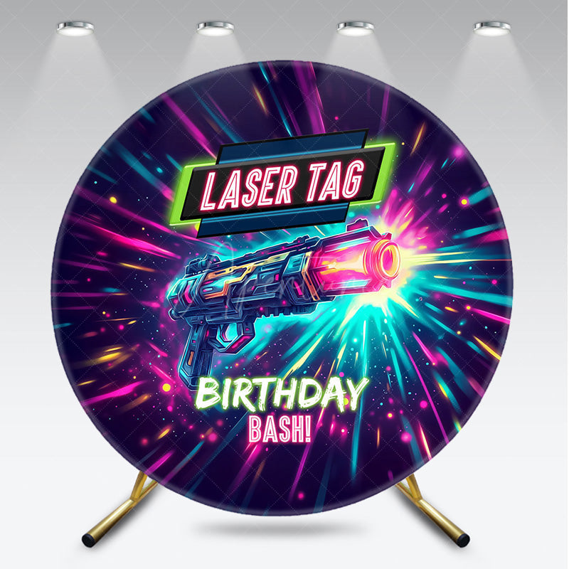 Aperturee Aperturee Laser Tag Birthday Bash Round Backdrop Neon Glow Battle Zone Party Banner Fun Game Night Photo Prop for Boys