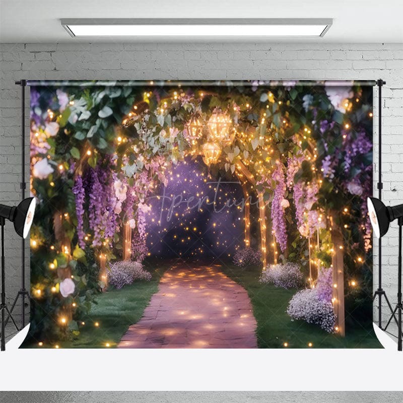Aperturee - Aperturee Lavender Arch Alley Lighting Summer Night Backdrop