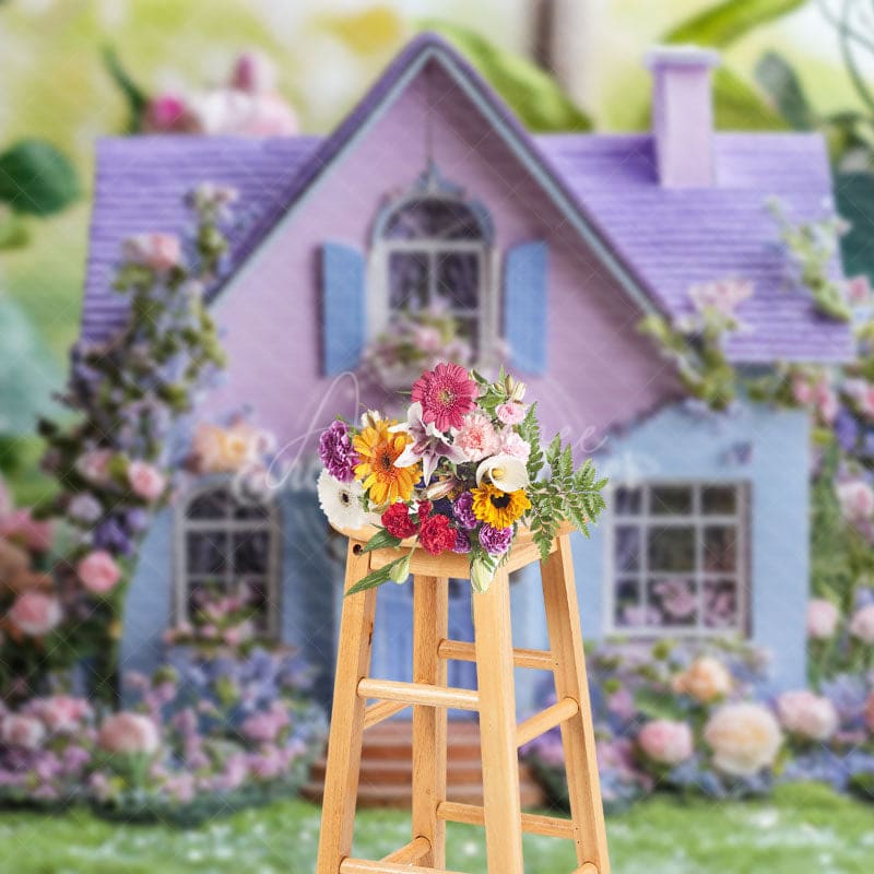 Aperturee - Aperturee Lavender Floral Fancy House Spring Photo Backdrop